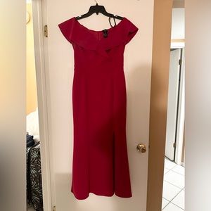 Red dress on the shoulder or off the shoulder dress